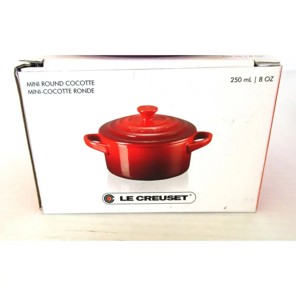 NIB LE CRUESET Mini Covered Round Cocette and 4-Inch Baking Dish Red Cast Iron